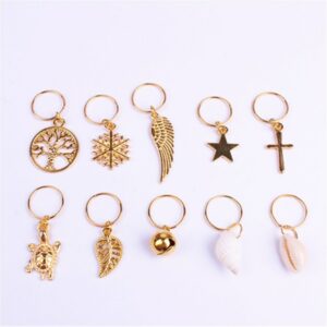 10Pcs/Pack Golden 11 Styles Charms Hair Braid Dread Dreadlock Beads Clips Cuffs Rings Jewelry Dreadlock Accessories