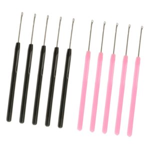 10Pcs/set Hair Extension Pulling Hook,Microlink Bead Tool Kits for Nano Rings Beads Loops, Pink Black