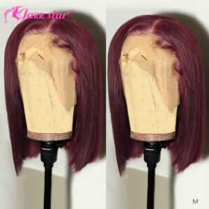 13×4 Straight Burgundy Bob Lace Front Wigs 99J Lace Front Human Hair Wigs Brazilian Pre plucked 150% Density Jazz Star Non-Remy