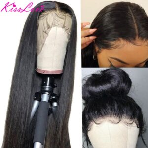 13×6 13×4 Lace Frontal Human Hair Wigs Pre Plucked Glueless Brazilian Straight 4X4 Lace Closure Wig with Baby Hair Remy KissLove