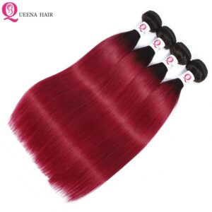 1B Burgundy Bundles With Closure Straight Ombre Human Hair Bundles With Closure Peruvian Colored Ombre 3/4 Bundles With Closure