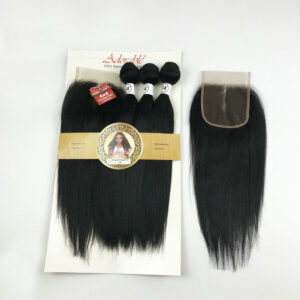 Adorable Natural Human Hair Blend 3 1,Animal Mixed Synthetic Hair Bundles with 4*4 Lace Closure Silk Straight Packet Hair Weave