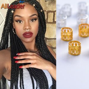 Alileader Tube Beads Golden Silver Rings For Braids Jewelry Ring Dread Dreadlock Beads Adjustable Braid Cuffs Hollow Hair Beads
