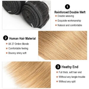 BOBBI COLLECTION 50g/pc 4 Bundles with Closure Indian Straight Non-Remy Human Hair Short Bob Style Ombre Honey Blonde Brown