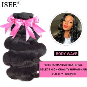 Body Wave Human Hair Bundles With Closure ISEE HAIR Bundles With Frontal Brazilian Body Wave Hair Weave Bundles With Closure