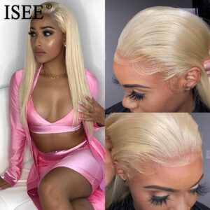 Brazilian Straight 613 Lace Front Wig 150% Density 13×4 ISEE HAIR Straight Honey Blonde Lace Front Human Hair Wigs For Women