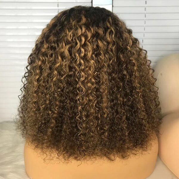 Curly Human Hair Wig Honey Blonde Ombre 13×1 Brazilian Brown Color Deep ...