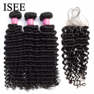 Deep Wave Bundles With Closure ISEE Hair With Closure Human Hair Bundles With Frontal Brazilian Hair Weave Bundles With Closure