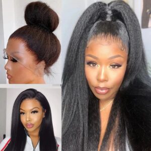 Easy Install Yaki Straight Lace Front Wigs Natural Color Synthetic No Gel Headband Wig Heat Resistant Fiber Hair for Black Women