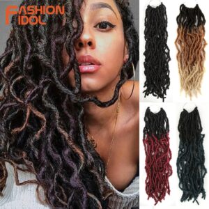 FASHION IDOL Locs Crochet Hair 18 Inch Long Black Soft Goddess Faux Locs Crochet Hair Natural Wavy Dreadlock Hair Extensions