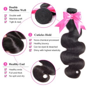 ISEE HAIR Peruvian Body Wave With Closure 100% Remy Human Hair Bundles With Closure 3 Bundles Hair With Closure Nature Color