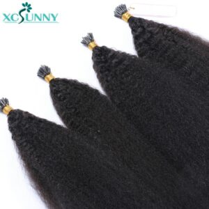 Itip Human Hair Extensions Kinky Straight Remy Brazilian Stick I Tip Hair Extensions For Black Women 0.95g/strand 16-24″ xcsunny