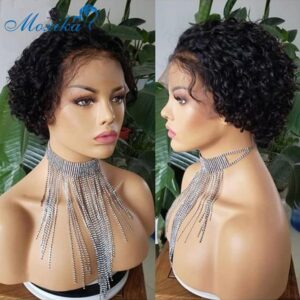 Jerry Curly Human Hair Wigs Peruvian Hair Wig 150% Density Remy Short Wig Pixie Cut Wig For Black Women Curly Lace Front Wigs