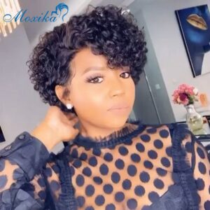 Jerry Curly Human Hair Wigs Peruvian Hair Wig 150% Density Remy Short Wig Pixie Cut Wig For Black Women Curly Lace Front Wigs