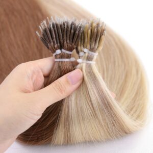 MRSHAIR Nano Rings Micro Beads 100% Human Hair Extensions NonRemy Hair Brown Blonde Pure Color 50-200strands 12 16 20 24 Inch