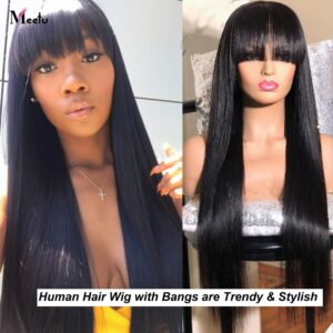 Meetu Straight Human Hair Wigs With Bangs 30 32inch Fringe Wig Colored Human Hair Wigs Ginger Burgundy Cheap Brazilian Remy Wig