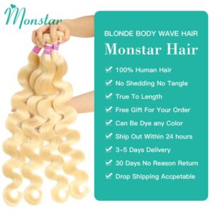 Monstar Human Hair Bundles with 4×4 Closure Brazilian Hair Weave Lace Closure with 2 3 4 Bundle Remy 613 Blonde Body Wave Bundle