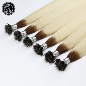 Nano Ring Human Hair Extensions Balayage Ombre Blonde Color #T6/60 16-22 Inch 0.8g/s Micro Beads Real Remy Human Hair 40g/pack