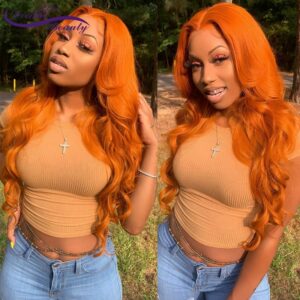 Orange Ginger Color 13×6 Lace Front Wigs Pre Plucked Brazilian Wavy Human Hair Wigs Glueless 180% Density Remy Lace Frontal Wigs
