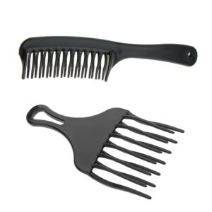 Perfeclan 2pcs Afro Hair Pick Comb Detangler Lift Plastic Double Row Wide Tooth Comb for African American Hair