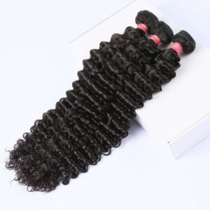 Rosabeauty 28 30 inch Deep Wave Bundles With Closure Peruvian Remy Human Hair Weaves Water Curly and 5X5 Lace Closure