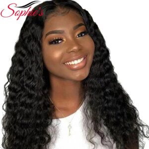 Sophies Deep Wave 4*4 Lace Closure Human Hair Wigs For Black Women Pre Plucked Hairline With Baby Hair Brazilian Non-Remy Hair