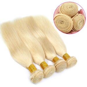 Straight 28 30 32 34 40 Inch Brazilian Remy Human Hair Weave 613 Blonde 3 4 Bundles With13x4 HD Transparent Lace Frontal Closure
