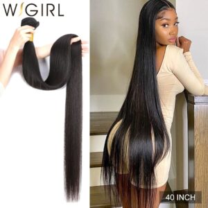 Wigirl Straight 28 30 32 40 Inch Virgin Remy Brazilian Hair Weave Human Hair Bundles Natural Color 100% Human Hair Extension