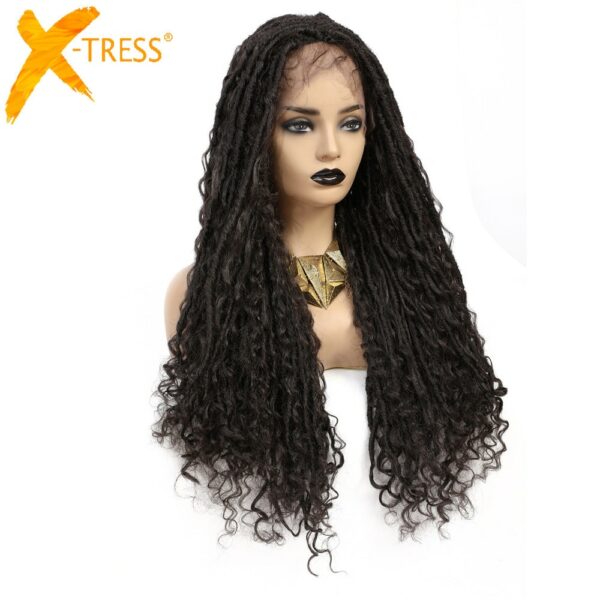 X-TRESS Faux Locs Synthetic Wigs Straight Ombre Brown Colored Crochet ...