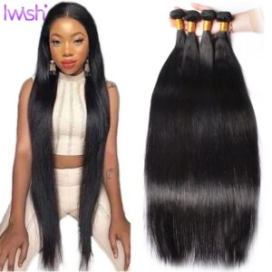 30inch Straight Human Hair With Closure Brazilian Hair Weave Bundles With Closure Natural Black Color 3/4 Remy Human Hair Weave