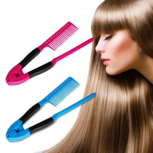 DIY Hair Salon Anti-static Hair Combs Blue Rose Red V Type Hair Straightener Comb Clip-Type Haircut Hairdressing Styling Tool