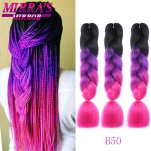 Mirra’s Mirror Ombre Synthetic Braiding Hair Extensions 24 Inch Long Hair Braids Three/Two Tone Colored Jumbo Braid Hair