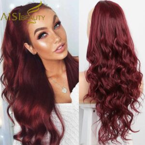 AISI BEAUTY Synthetic Wrap Around Ponytail Red Blonde Black Hairpiece Long Body Wave Ponytail Extension for Balck White Women