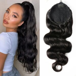 Body Wave Drawstring Ponytail Human Hair Extensions Brazilian Remy Hair Clip Ins For Women Aliballad Ponytail 150g 4 Combs
