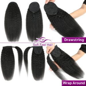 Brazilian Kinky Straight Ponytail Wrap Around Drawstring Human Hair Ponytail For Women Remy Clip Ins Extensions Soft Feel Hair