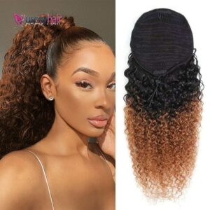 Curly Human Hair Ponytail Brazilian Remy Ombre Deep Wave Drawstring Pony Tail Hairpieces Afro Wrap Around Clip In Hair Extension