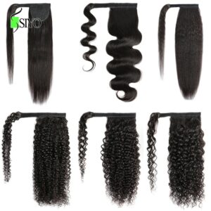 SIYO Afro Kinky Curly Ponytail Human Hair Brazilian Curly Wrap Around Ponytail for Black Women Remy Human Hair Extensions