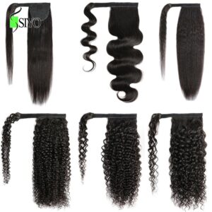 Siyo Brazilian Water Wave Ponytail Human Hair Deep Curly Drawstring Ponytails for Black Women100% Remy Hair Wrap Around Ponytail